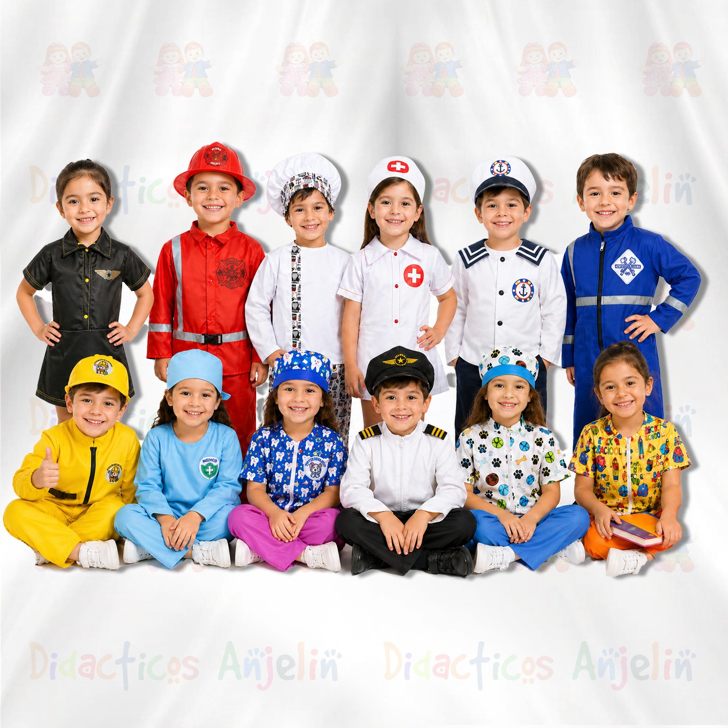 disfraces-profesiones-referencias-modelos-niños-fondo-blanco
