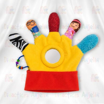 Guante didáctico sensorial elaborado en tela suave y acolchada, diseñado para estimular el desarrollo táctil, visual y motriz de los bebés. Cuenta con diferentes texturas, colores llamativos y personajes infantiles en cada dedo, ideales para captar la atención y fomentar la exploración sensorial durante el juego. Incluye elementos interactivos y materiales variados que ayudan a fortalecer la coordinación mano-ojo, la estimulación temprana y la curiosidad del bebé. Su diseño liviano y cómodo lo convierte en un juguete educativo perfecto para actividades didácticas, aprendizaje y entretenimiento infantil.