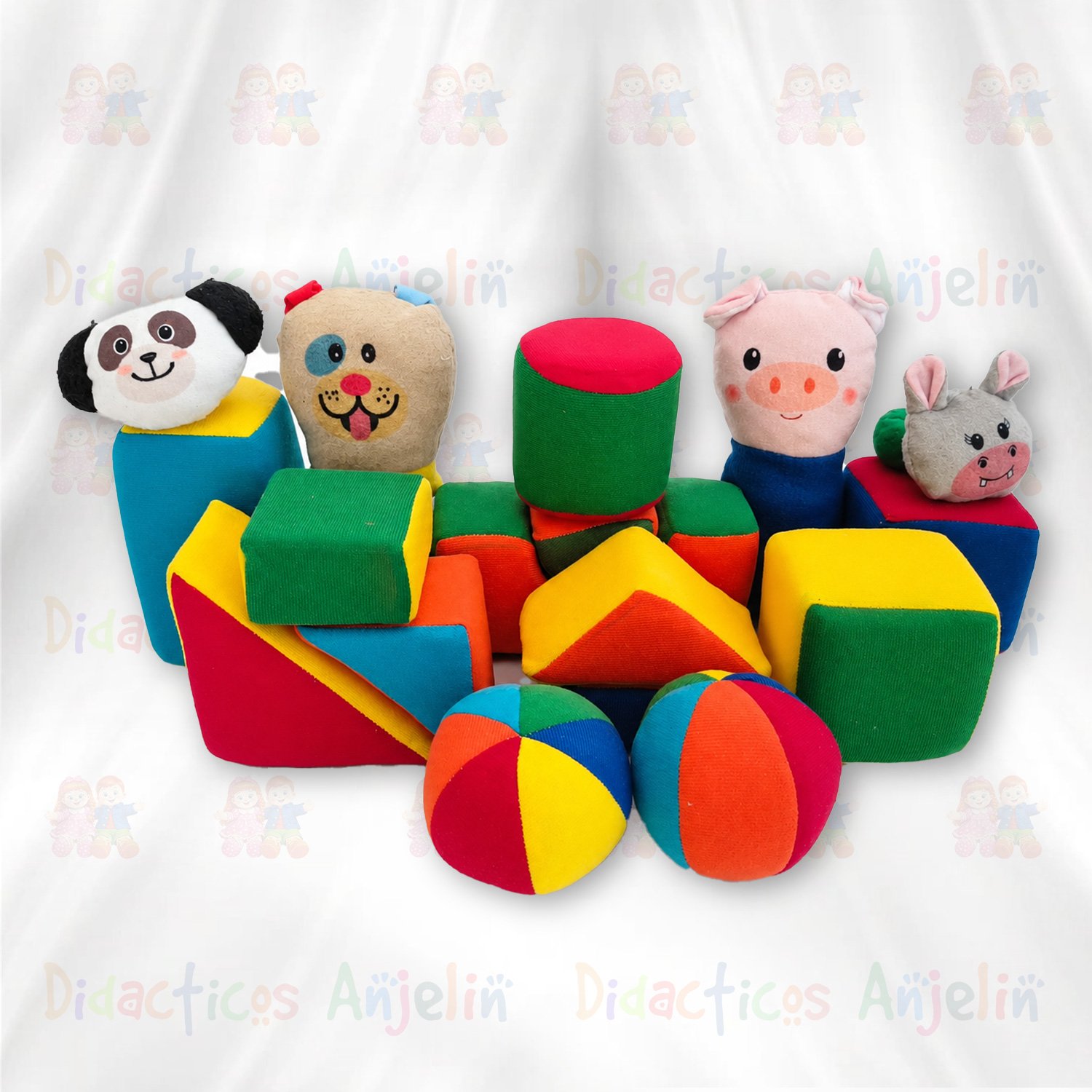 Kit de precepción didáctico para bebés con 17 figuras acolchadas de espuma y peluche en colores vivos y formas geométricas