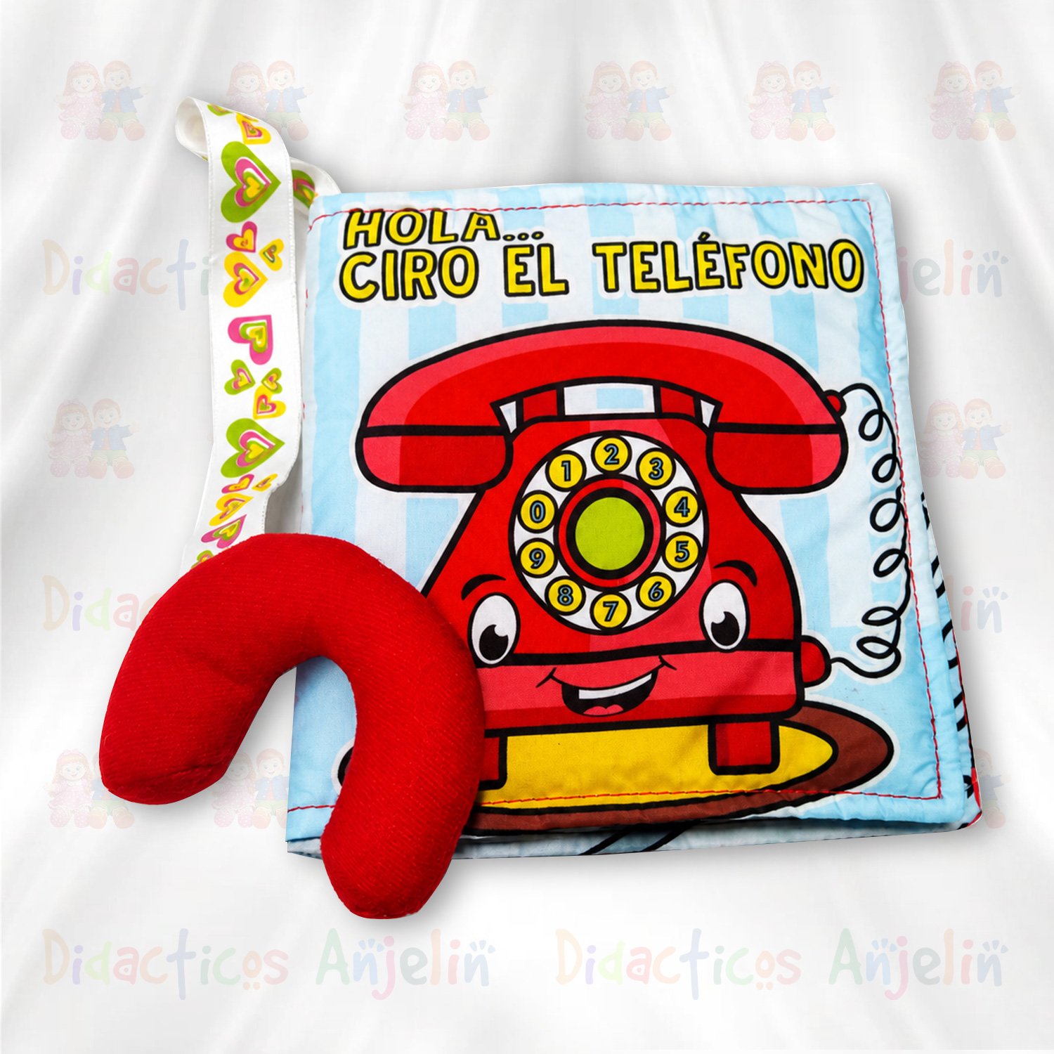 Libro didáctico de tela para bebés “Ciro el teléfono”, juguete educativo sensorial con teléfono interactivo y números, ideal para estimulación temprana.