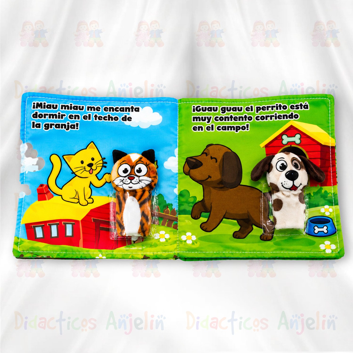 Libro educativo de tela hecho para bebés y primera infancia, con páginas acolchadas, animales de granja y actividades interactivas que fomentan el desarrollo cognitivo y la diversión
