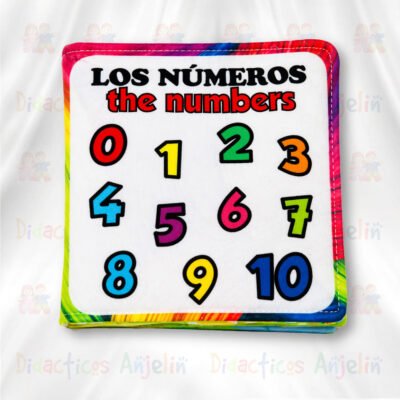 Libro didáctico de tela “Los números / The numbers” para bebés, juguete educativo con números del 0 al 10 en colores llamativos para aprendizaje temprano.