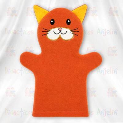 Tierno títere de gato elaborado en tela afelpada, ideal para acompañar juegos, cuentos y actividades educativas infantiles