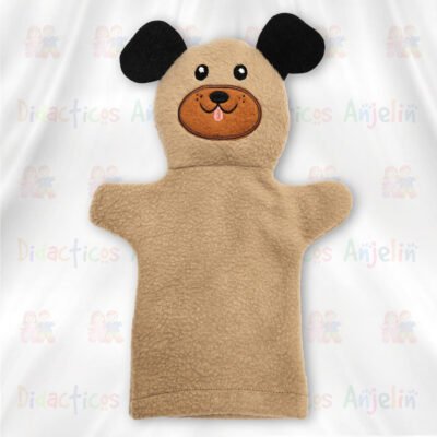 Divertido títere de perro hecho en tela suave, ideal para estimular la creatividad y el juego interactivo en niños y niñas.