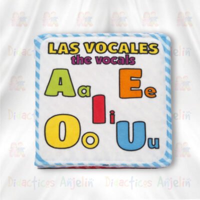 Libro didáctico de tela para bebés “Las vocales / the vocals”, juguete educativo sensorial para aprender vocales y estimular el desarrollo del lenguaje.